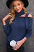 Strapped Cut Out Shoulder Turtleneck Sweater